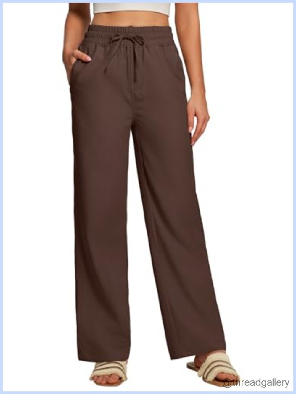 Linen Cotton Wide Leg Palazzo Pants Drawstring Beach Vacation